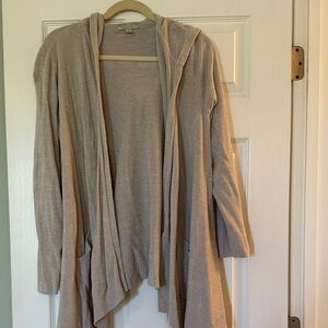 Barefoot Dreams Hooded Open-Front Cardigan in Light Taupe